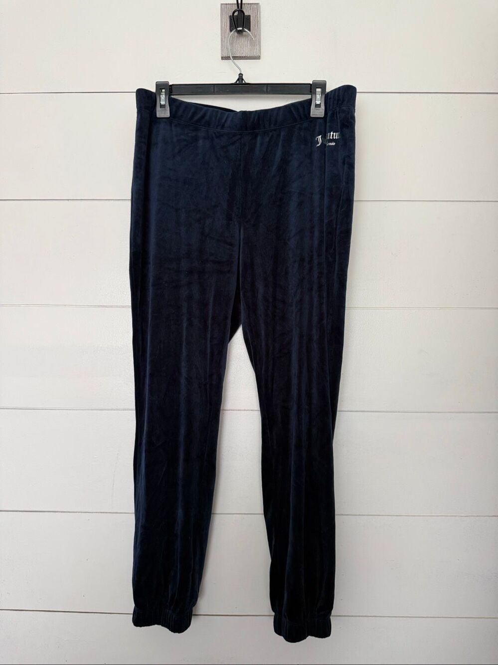Juicy Couture Women’s Large Navy Blue Logo Sweatpants Velour Trackpants